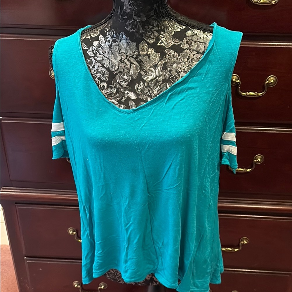 LAST CALL!! INC Teal Cold Shoulder Women's Top, XL
